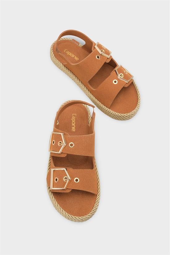 Capone Faith Suede Look Metal Buckle Comfort Women Tan Sandal image 6