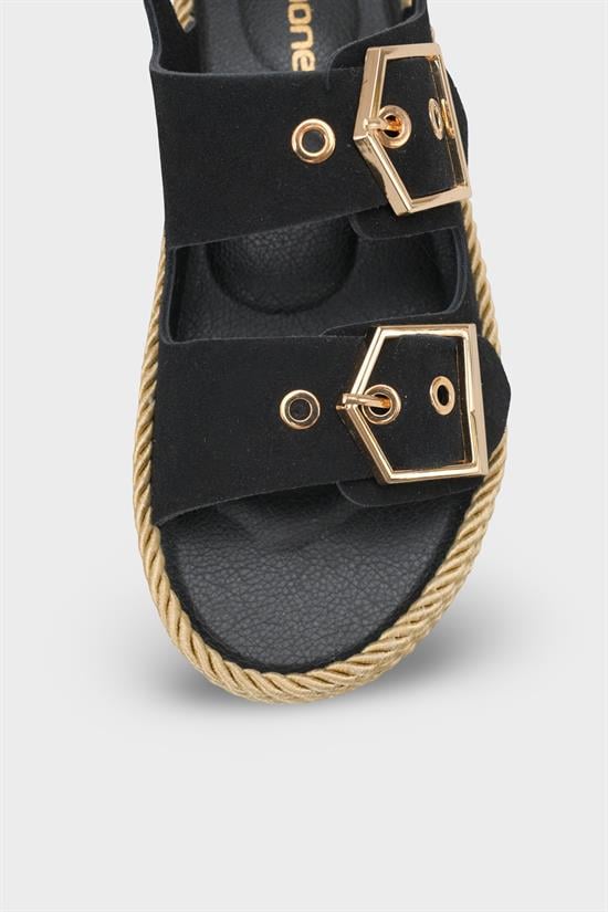 Capone Faith Suede Look Metal Buckle Comfort Women Black Sandal image 4