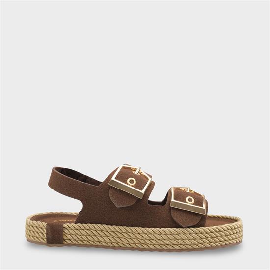 Capone Faith Suede Look Metal Buckle Comfort Women Brown Sandal image 2