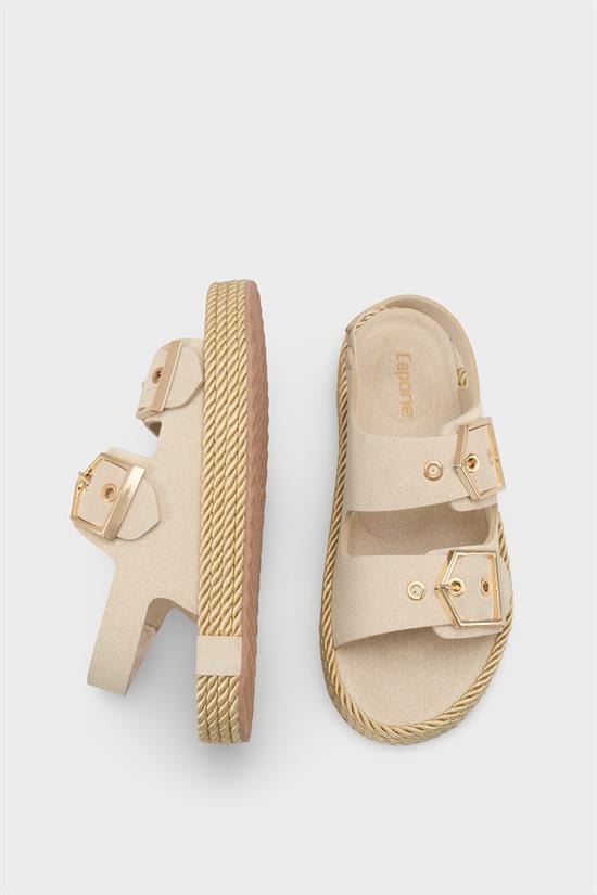 Capone Faith Suede Look Metal Buckle Comfort Women Beige Sandal image 6