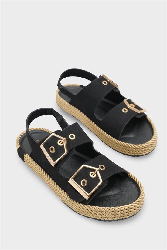 Capone Faith Suede Look Metal Buckle Comfort Women Black Sandal image 3