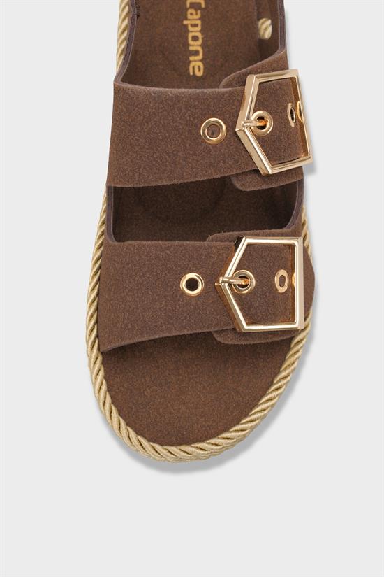Capone Faith Suede Look Metal Buckle Comfort Women Brown Sandal image 4