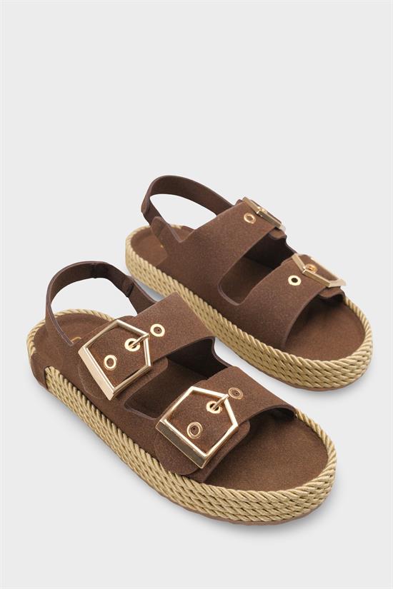 Capone Faith Suede Look Metal Buckle Comfort Women Brown Sandal image 3