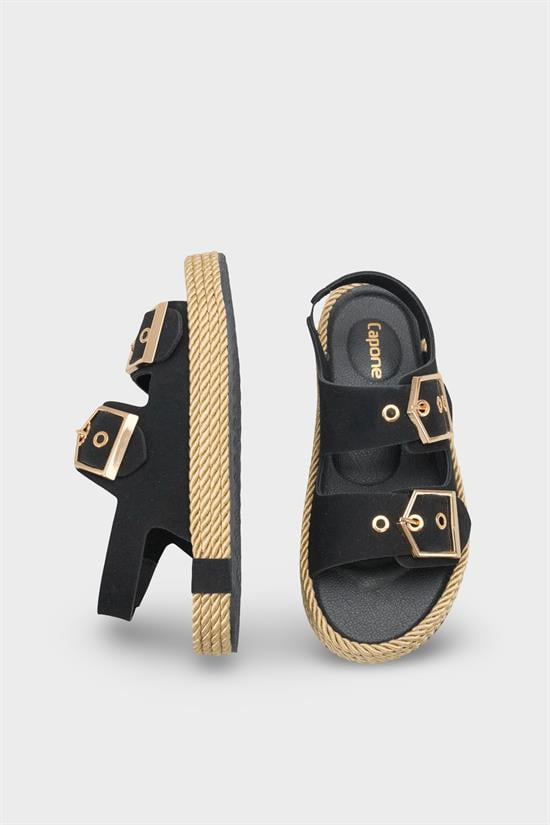 Capone Faith Suede Look Metal Buckle Comfort Women Black Sandal image 6