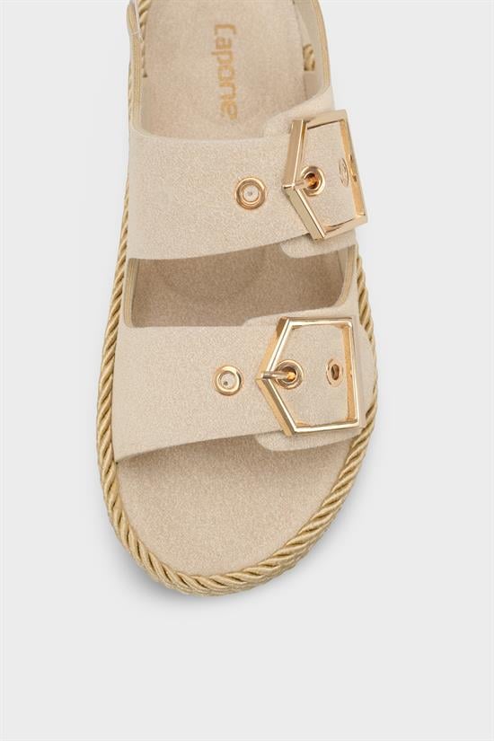 Capone Faith Suede Look Metal Buckle Comfort Women Beige Sandal image 4