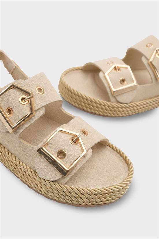 Capone Faith Suede Look Metal Buckle Comfort Women Beige Sandal image 5