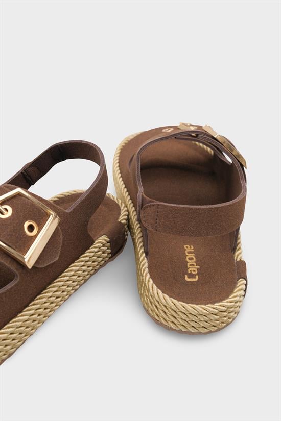Capone Faith Suede Look Metal Buckle Comfort Women Brown Sandal image 5