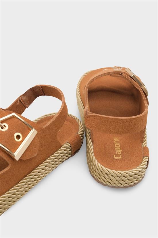 Capone Faith Suede Look Metal Buckle Comfort Women Tan Sandal image 5