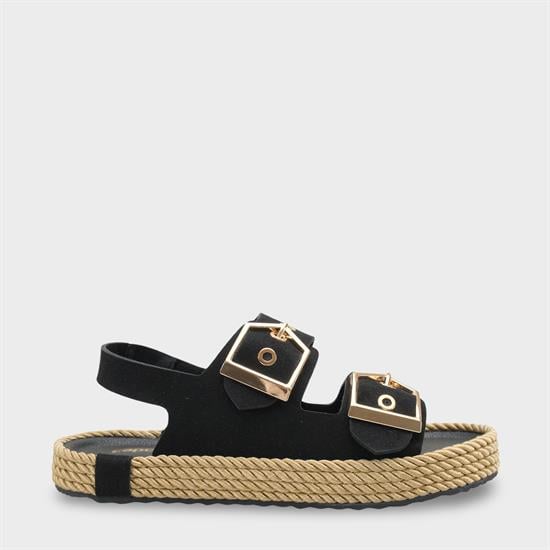 Capone Faith Suede Look Metal Buckle Comfort Women Black Sandal image 2