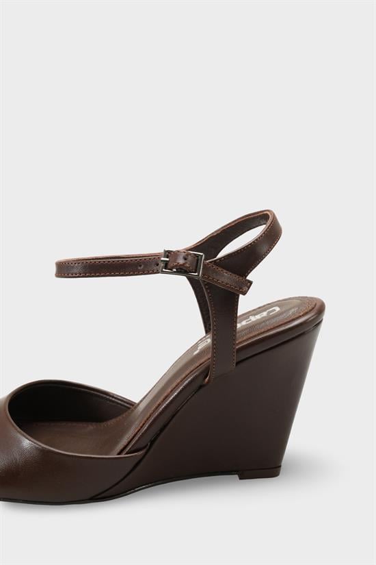 Capone Fanni Genuine Leather Lined Wedge Heel Ankle Strap Women Brown Shoe image 5