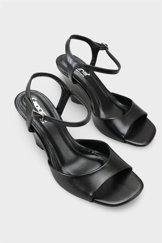 Capone Fanni Genuine Leather Lined Wedge Heel Ankle Strap Women Black Shoe image 3