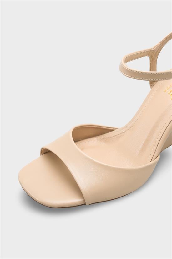 Capone Fanni Genuine Leather Lined Wedge Heel Ankle Strap Women Beige Shoe image 4