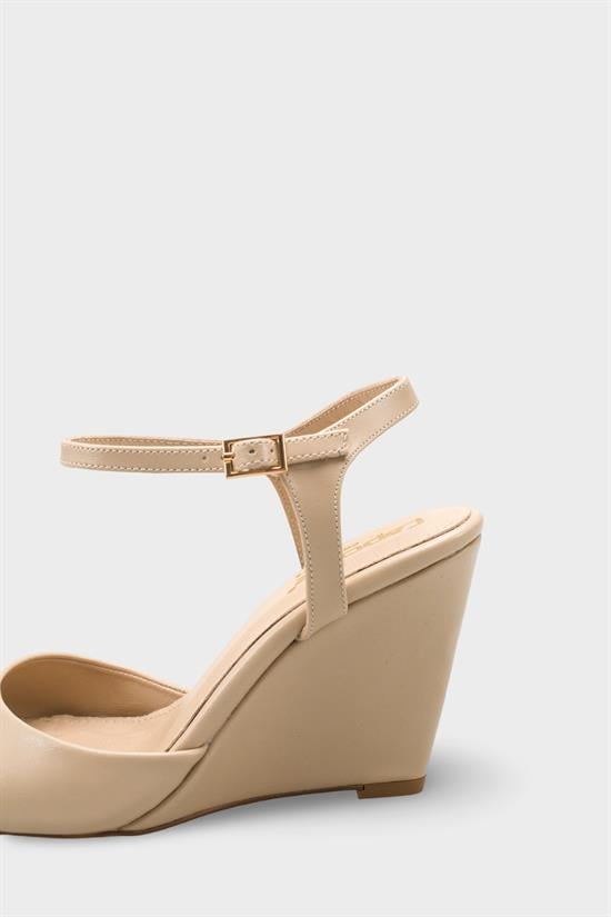 Capone Fanni Genuine Leather Lined Wedge Heel Ankle Strap Women Beige Shoe image 5