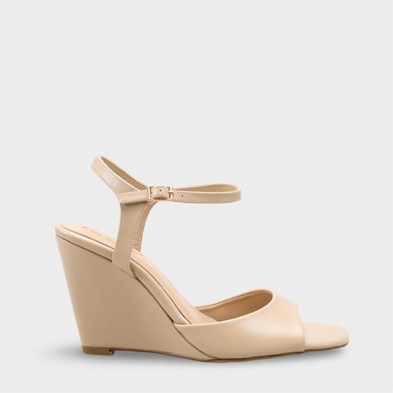 Capone Fanni Genuine Leather Lined Wedge Heel Ankle Strap Women Beige Shoe image 2