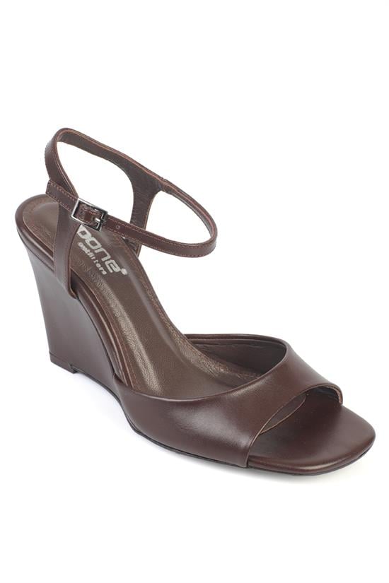 Capone Fanni Genuine Leather Lined Wedge Heel Ankle Strap Women Brown Shoe