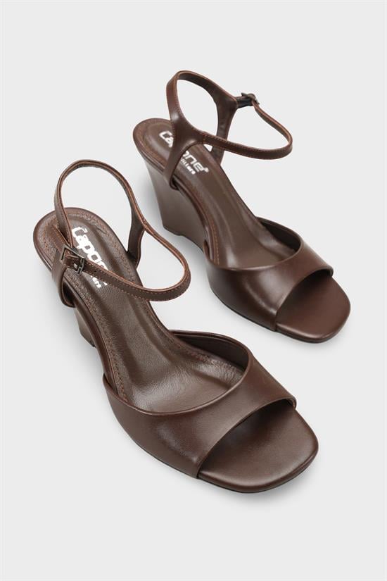Capone Fanni Genuine Leather Lined Wedge Heel Ankle Strap Women Brown Shoe image 3
