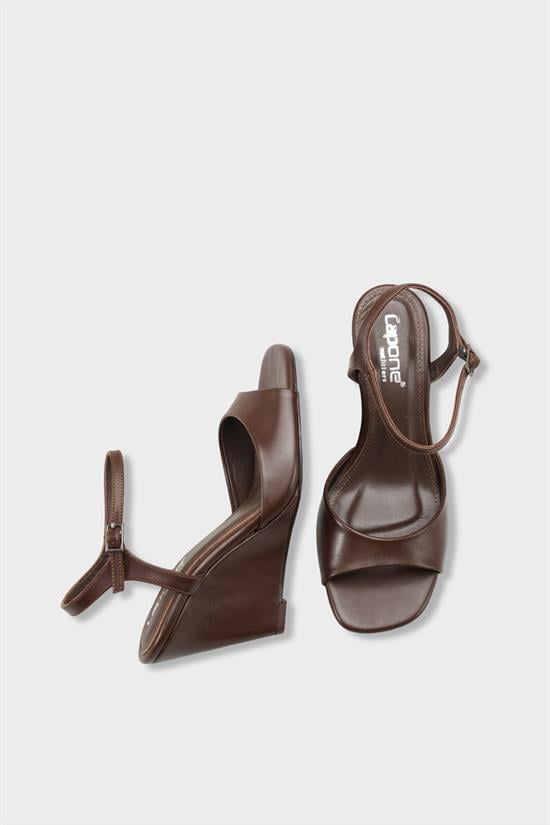 Capone Fanni Genuine Leather Lined Wedge Heel Ankle Strap Women Brown Shoe image 6