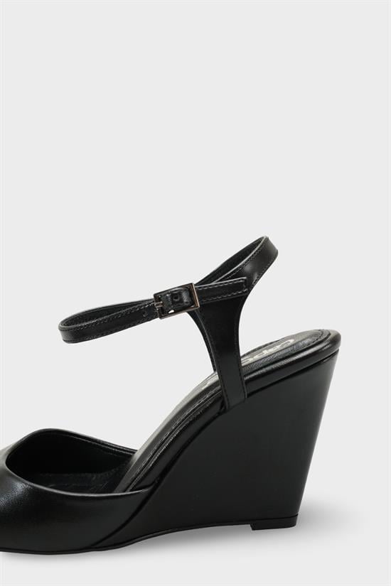Capone Fanni Genuine Leather Lined Wedge Heel Ankle Strap Women Black Shoe image 5