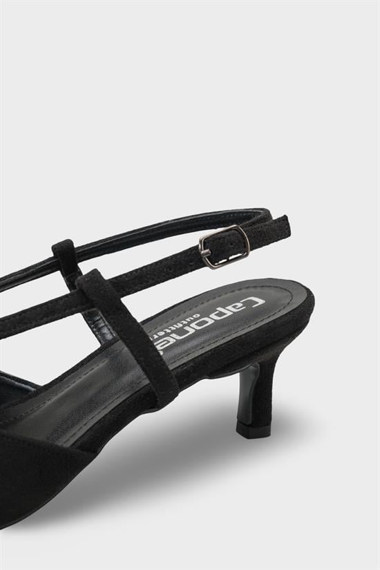 Capone Faydra Suede Look Pointed Toe Open Back Mid Heel Women Sued Black Shoe image 5