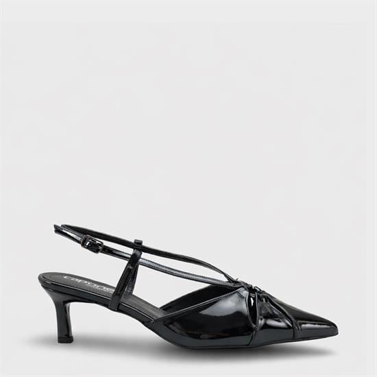 Capone Faydra Suede Look Pointed Toe Open Back Mid Heel Women Patent Black Shoe image 2