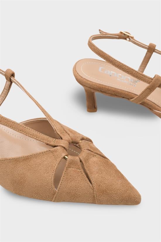 Capone Faydra Suede Look Pointed Toe Open Back Mid Heel Women Sued Mink Shoe image 6