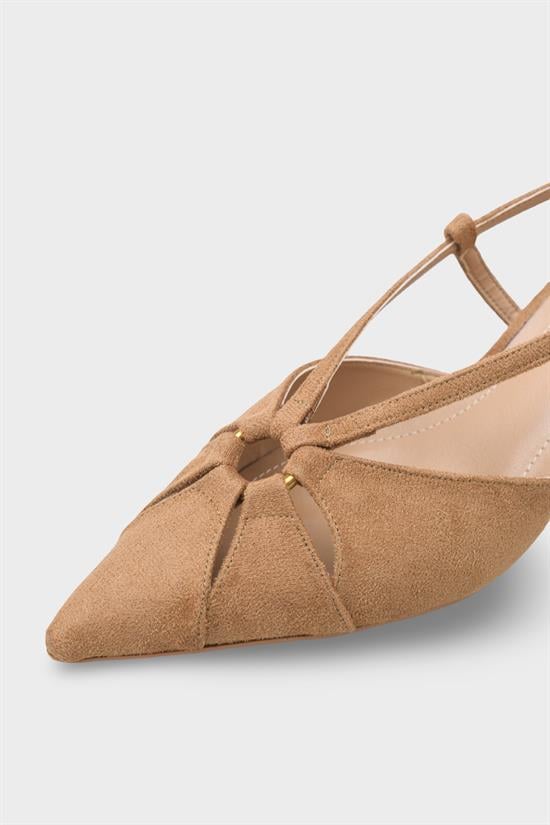 Capone Faydra Suede Look Pointed Toe Open Back Mid Heel Women Sued Mink Shoe image 4