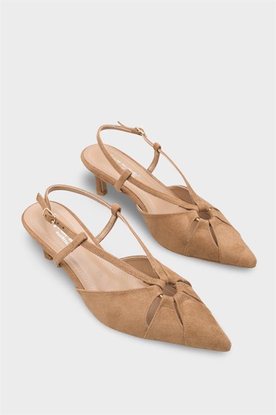 Capone Faydra Suede Look Pointed Toe Open Back Mid Heel Women Sued Mink Shoe image 3