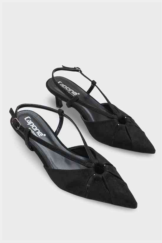 Capone Faydra Suede Look Pointed Toe Open Back Mid Heel Women Sued Black Shoe image 3