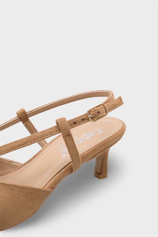 Capone Faydra Suede Look Pointed Toe Open Back Mid Heel Women Sued Mink Shoe image 5