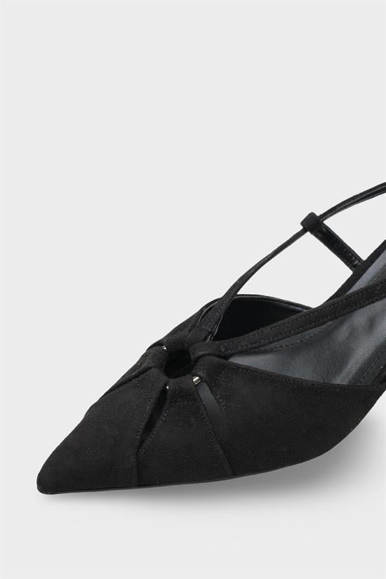 Capone Faydra Suede Look Pointed Toe Open Back Mid Heel Women Sued Black Shoe image 4