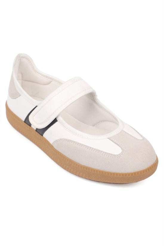 Capone Fianna Adjustable Strap Women White Black Ballet Flat