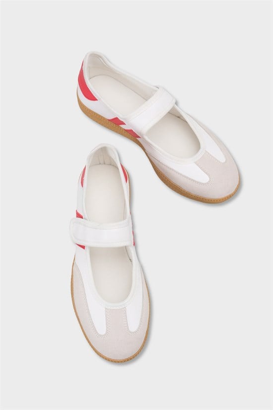 Capone Fianna Adjustable Strap Women White Red Ballet Flat image 4
