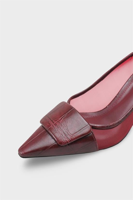 Capone Fidela Mesh Pointed Toe Croc Effect Mid Heel Women Burgundy Shoe image 5