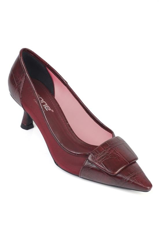 Capone Fidela Mesh Pointed Toe Croc Effect Mid Heel Women Burgundy Shoe