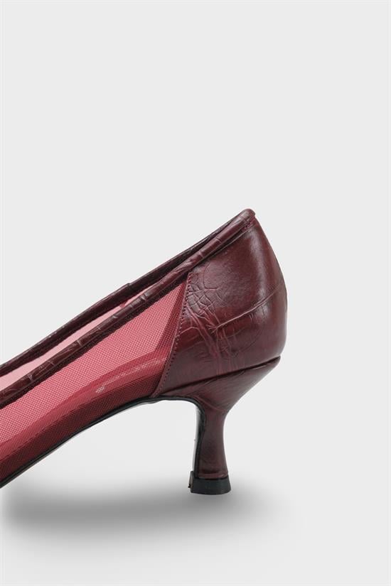 Capone Fidela Mesh Pointed Toe Croc Effect Mid Heel Women Burgundy Shoe image 4