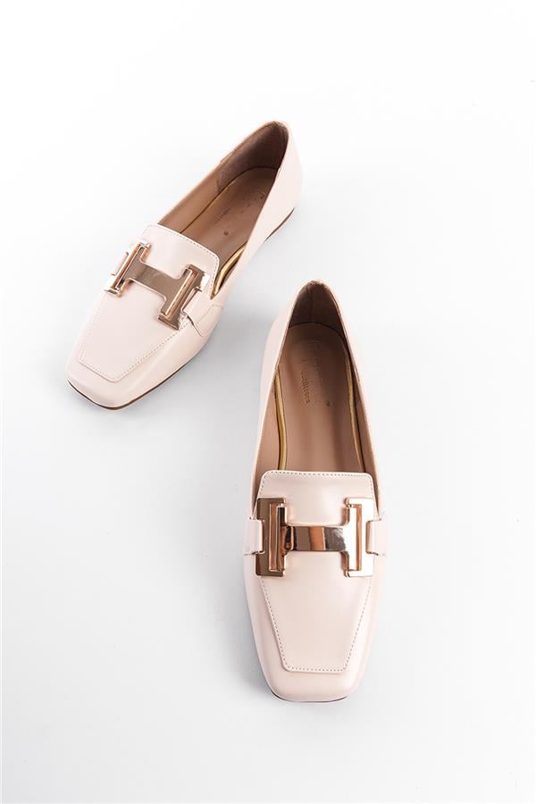 Capone Carey Flat Toe Women Ecru Beige Loafers With Metal Buckle Accessory image 4