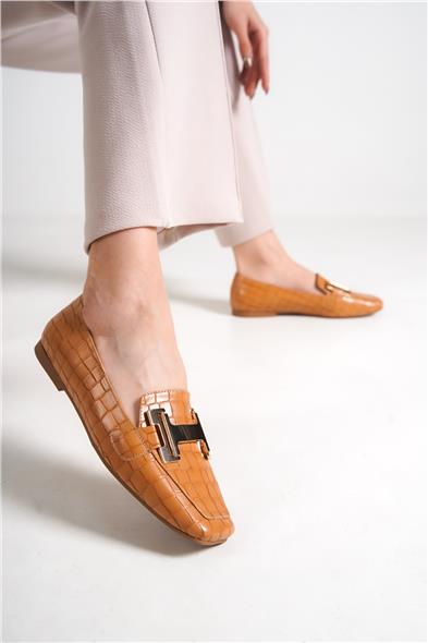 Capone Flat Toe Women Honey Loafers With Metal Buckle Accessory image 2