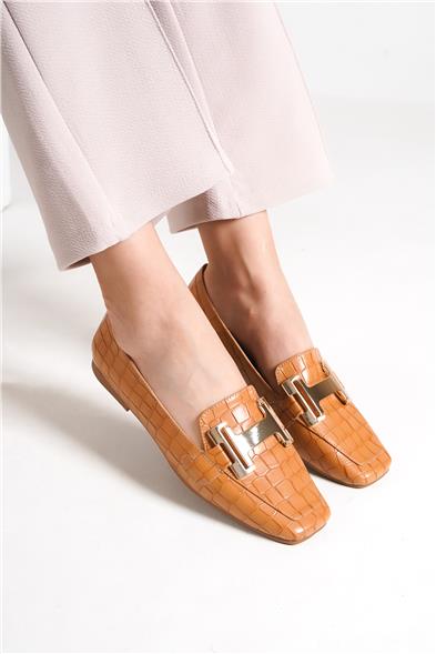 Capone Flat Toe Women Honey Loafers With Metal Buckle Accessory image 6