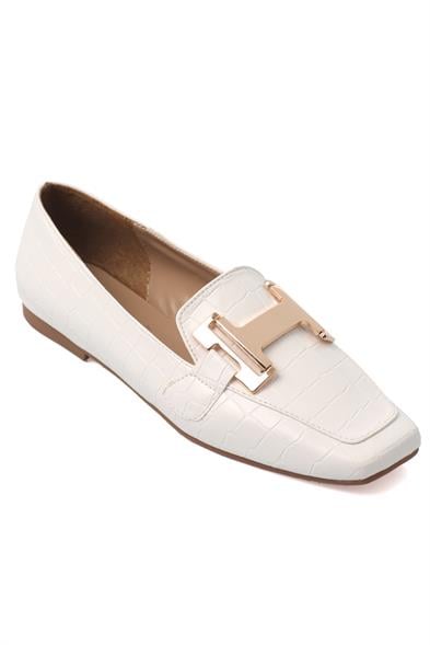 Capone Flat Toe Women White Loafers With Metal Buckle Accessory image 5