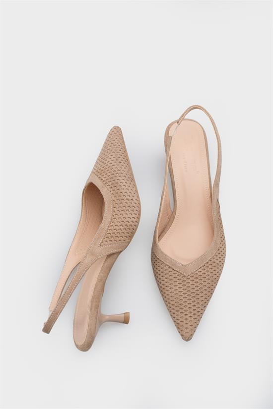 Capone Flori Suede Look Pointed Toe Open Back Mid Heel Women Sued Mink Shoe image 6