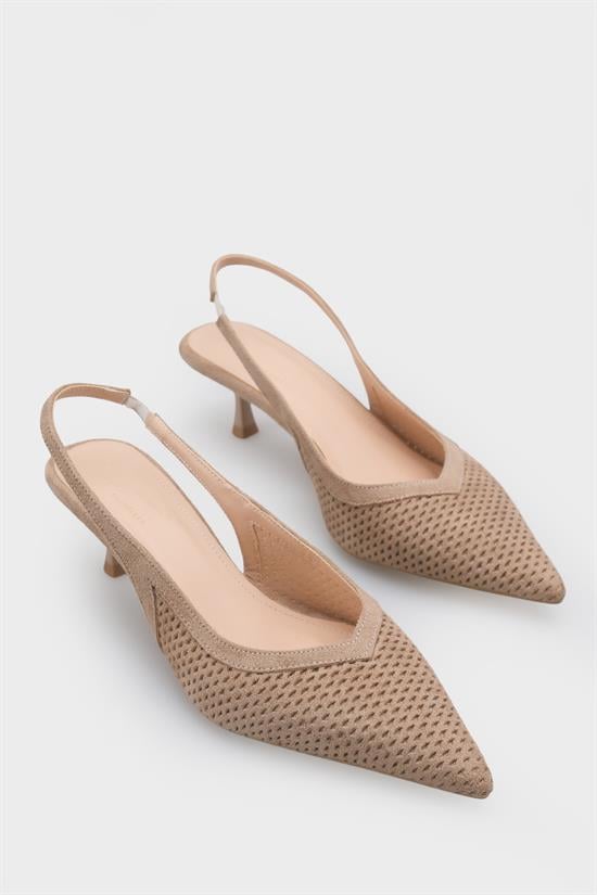 Capone Flori Suede Look Pointed Toe Open Back Mid Heel Women Sued Mink Shoe image 2