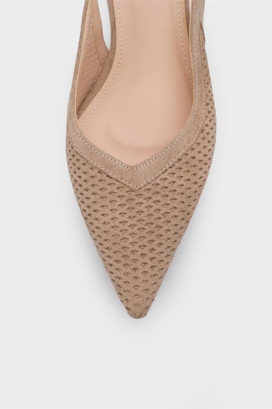 Capone Flori Suede Look Pointed Toe Open Back Mid Heel Women Sued Mink Shoe image 5