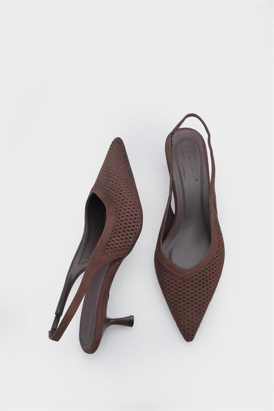 Capone Flori Suede Look Pointed Toe Open Back Mid Heel Women Sued Brown Shoe image 6