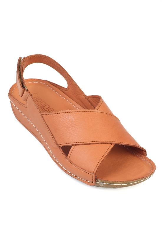 Capone  Florina Genuine Leather Soft Comfort Women Tan Sandal