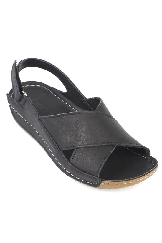 Capone  Florina Genuine Leather Soft Comfort Women Black Sandal