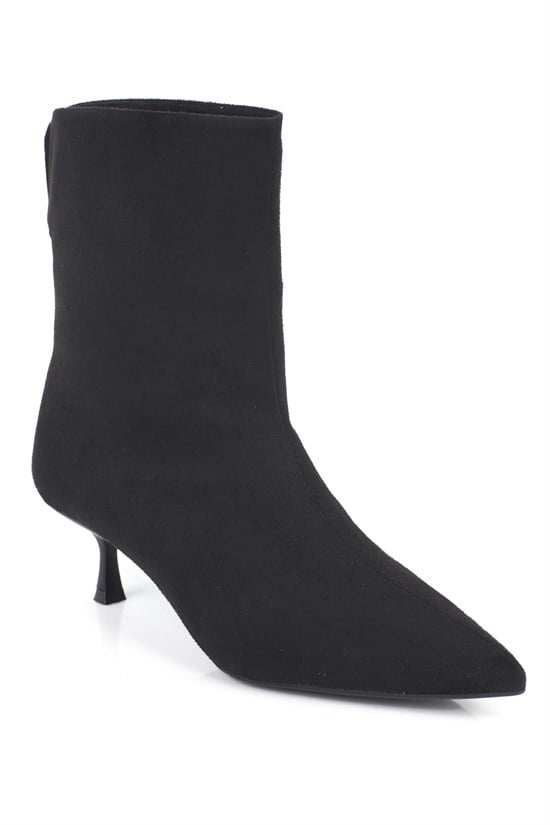 Capone Freya Suede Look Pointed Toe Low Heel Pull-On Casual Women Sued Black Ankle Boot