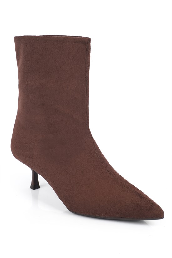 Capone Freya Suede Look Pointed Toe Low Heel Pull-On Casual Women Sued Brown Ankle Boot