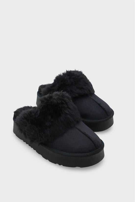 Capone Furry Closed Toe Women Sued Black Slippers image 4