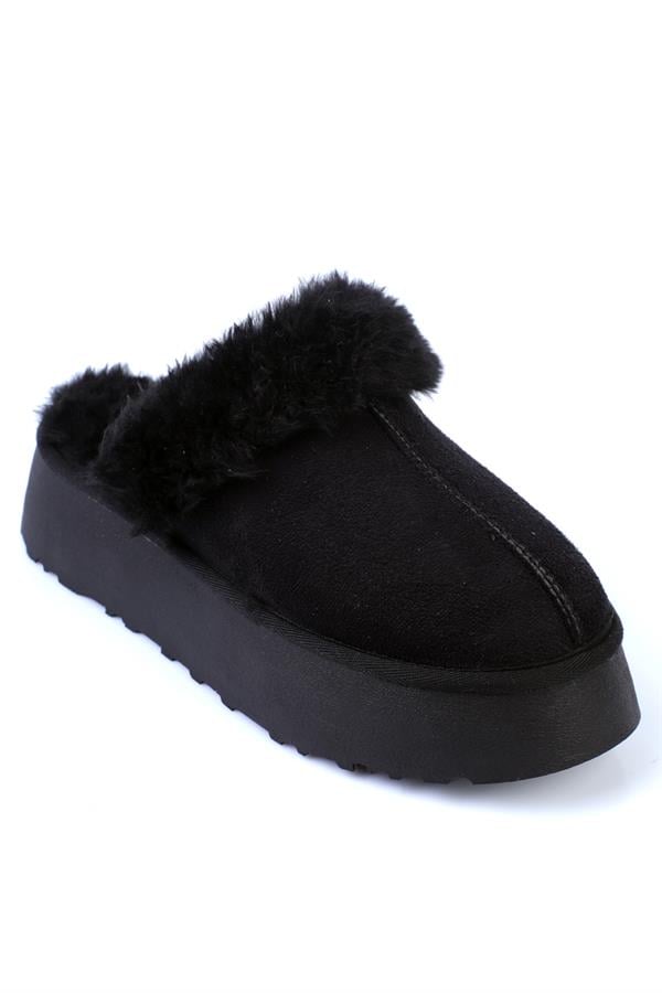 Capone Furry Closed Toe Women Black Slippers