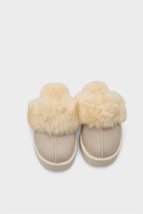 Capone Furry Closed Toe Women Sued Beige Slippers image 6